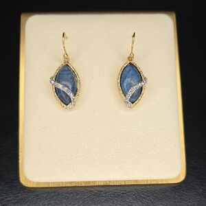 Alexis Bittar Blue Stone Gold and Crystal Accent Drop Earrings
